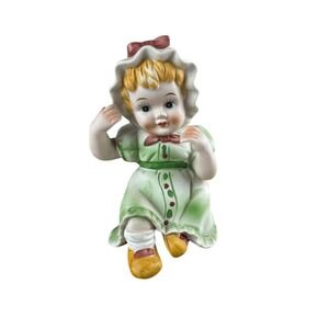 Vintage Lefton China Piano Baby Girl Figurine 7" Bisque Porcelain Japan MCM